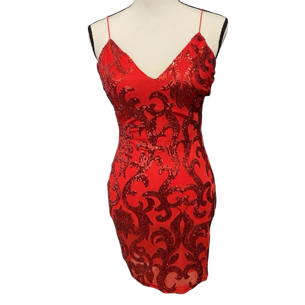 Lovely Day Hello Gorgeous Red Bodycon Sequin Mini Dress Size Small NWT
